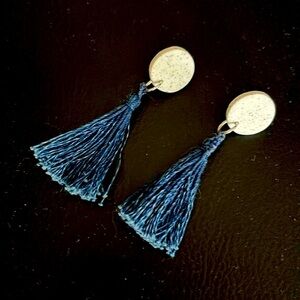 Blue tassel dangle earrings